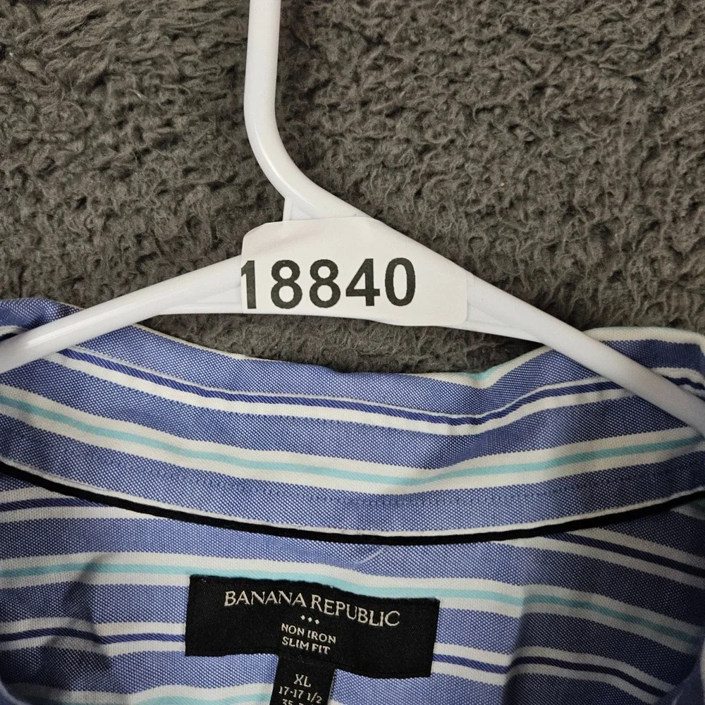 Banana Republic Non Iron Slim Fit Blue‎ Stripe Button Down Shirt Mens XL